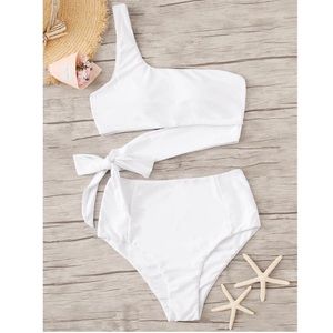 White Two-Piece High Waisted Bathing Suit w/ Tie